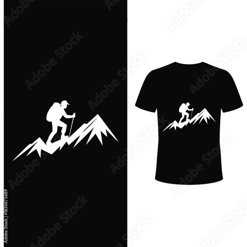 Silhouette of a hiker ascending a mountain peak