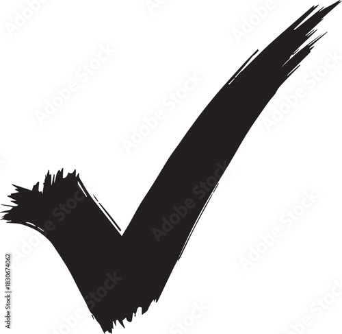 Black check mark in a hand drawn style for graphic design