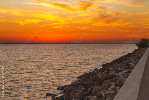 The bike path at sunset The Courtney Campbell Causeway Tampa St Pete Florida USA
