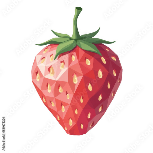 Geometric low poly strawberry isolated on transparent background
