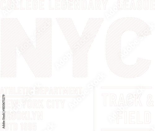 NYC College Legendary League Track & Field Athletic Department Brooklyn ESTD 1995 Print Design, Vintage T-Shirt Graphic, New York City Typography Logo