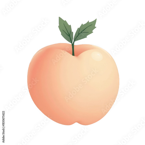 Ripe peach with green leaves isolated on transparent background