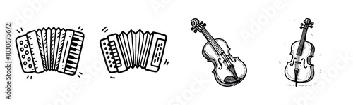 Illustration of accordion and violin with detailed sketch style