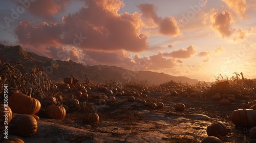 Pumpkin Field Sunset Landscape