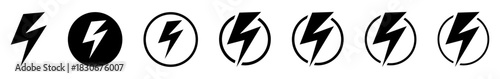 Electric power icon. Lightning bolt sign in the circle set.