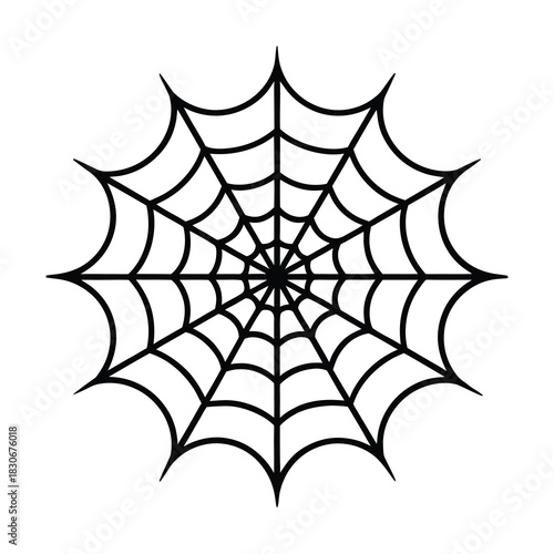 Black vector illustration of a creepy spider on its intricate web, a perfect pattern for Halloween design or a nature illustration