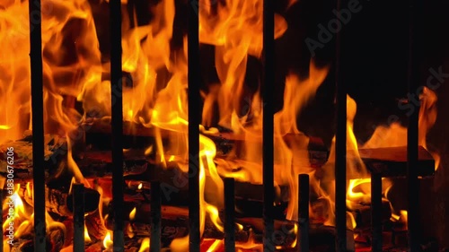 Intense Fire Flames Burning Building Structure Orange Yellow Red Smoke Night Slow Motion 4K Cinematic B-Roll Footage Dramatic Blaze Inferno Disaster