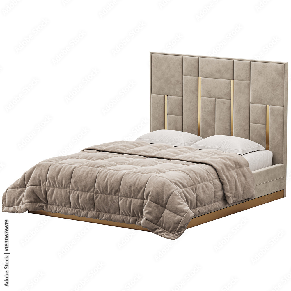 Obraz premium Bed with a white pillow and a gold headboard