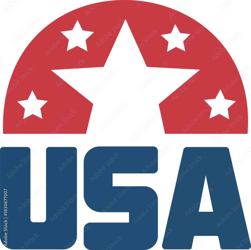 Obraz premium This striking emblem features a bold design representing the USA, characterized by a prominent star and stars in red and blue tones. Ideal for use in promotional materials, events, or merchandise cele
