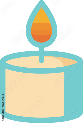 Lit candle vector illustration in a tealight holder with a warm glowing flame for ambiance and relaxation