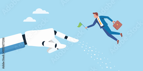 Businessman reaching for opportunity offered by artificial intelligence and technology