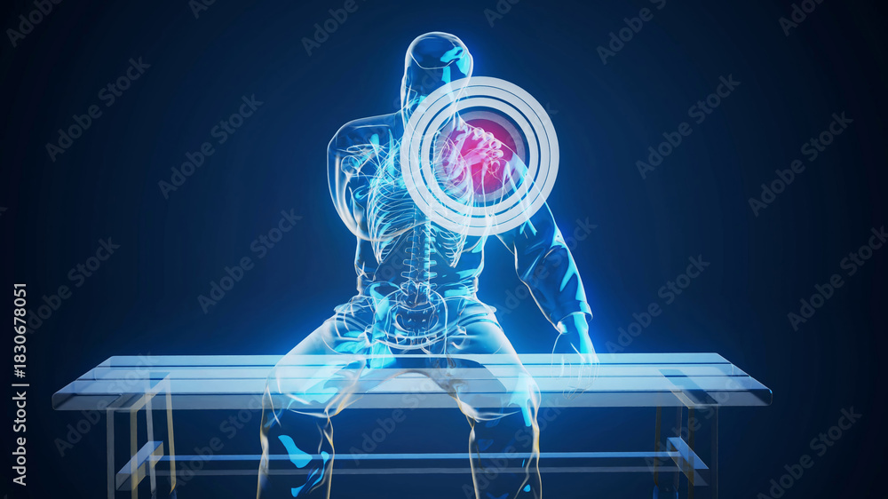 Fototapeta premium Conceptual 3D illustration of a karateka with shoulder pain