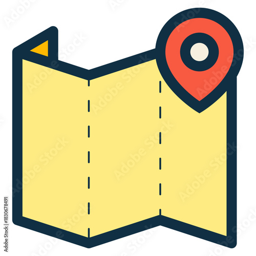 folded map with pin location icon