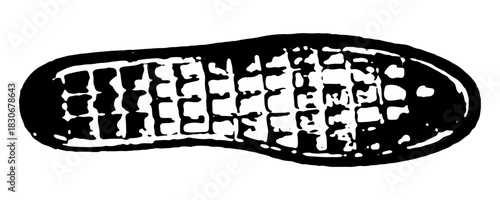 Shoe print, silhouette on snow, isolated, distressed, uneven. Vector print texture. Design element. Dirt splash grunge texture. vector