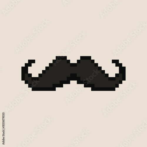 Mustache icon in pixel art style. Vector illustration. 8 bit logo for game