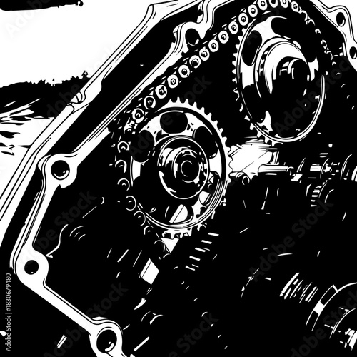 Close-up of Mechanical Gears Inside Engine.