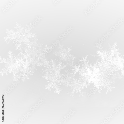 Snowflake scene with snowy frame, cold frost effect, white isolated flake, bright winter decoration, transparent background, festive seasonal pattern and Christmas holiday overlay