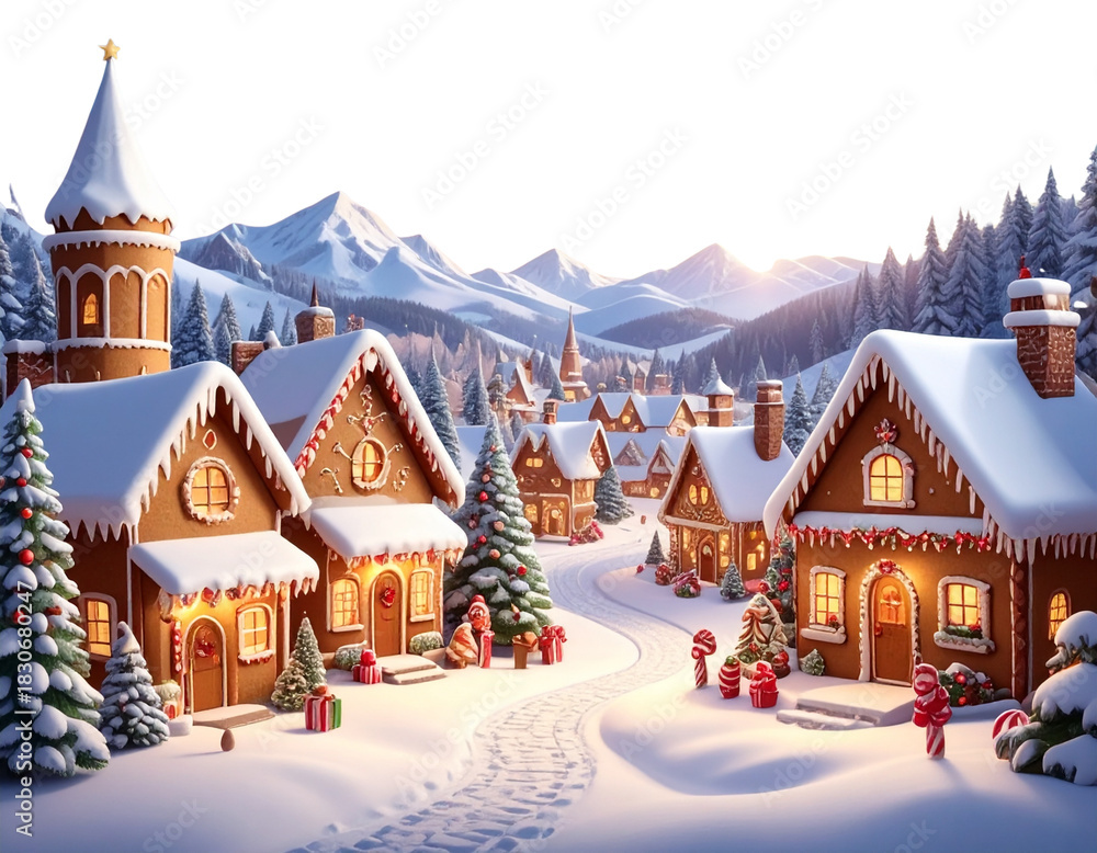 Naklejka premium christmas village with gingerbread houses and trees