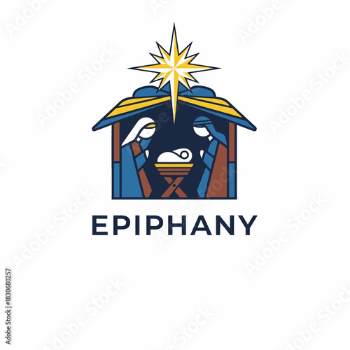Nativity Scene with Star and Epiphany Text.