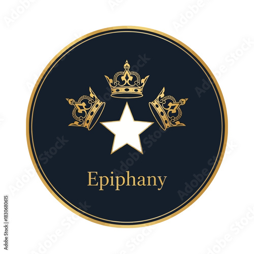 Elegant Epiphany Emblem with Crowns and Star.