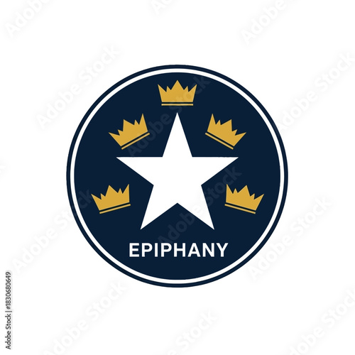 Epiphany Logo with Star and Crowns in Circular Design.