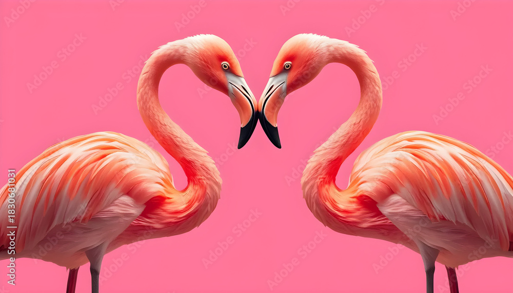 Obraz premium Elegant flamingo pair forming heart shape with necks