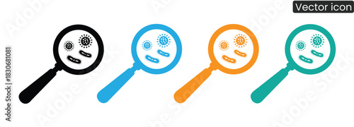 Colorful magnifying glasses highlight the unseen world of bacteria and viruses, ideal for science, medicine, research, and health related projects.