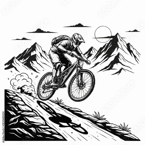 Mountain Biker Descending a Steep Trail with Determination.