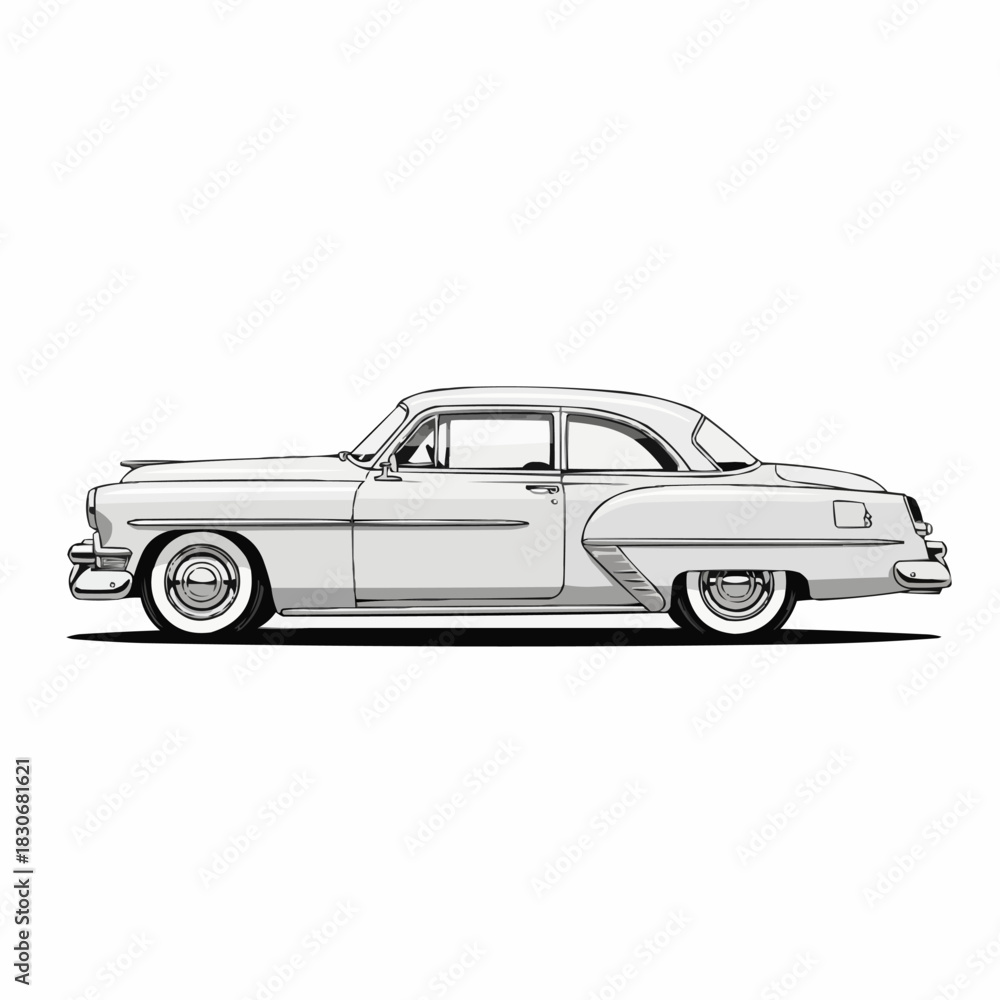 Fototapeta premium Vintage American Sedan Car Illustration Side View.