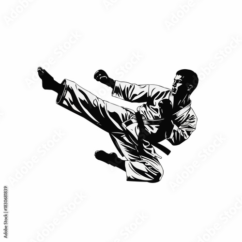 Dynamic Karate Kick - A Focused Martial Arts Display.
