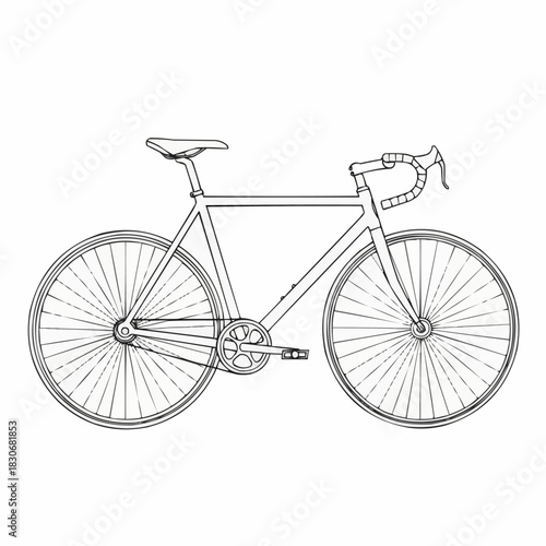 Detailed Line Art Drawing of a Classic Road Bicycle.