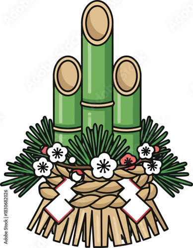 Japanese Kadomatsu New Year Decoration with Bamboo Pine and Plum Blossoms
