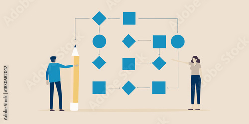 People working together to create a flowchart or process diagram
