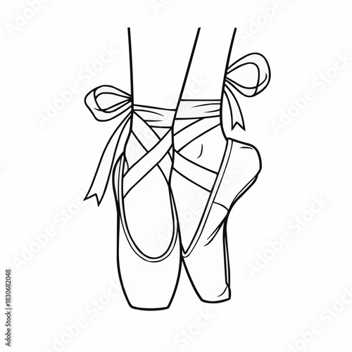 Elegant ballet pointe shoes with ribbons tied gracefully, ready for dance performance.