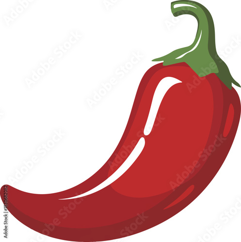 Red chili pepper vector illustration with a vibrant spicy pod and green stem isolated on a black background