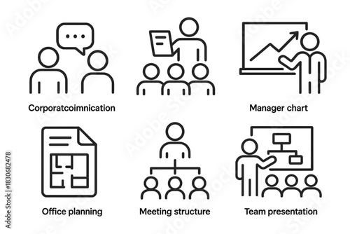 Business icons illustrating management and team meetings