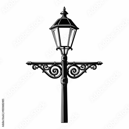Vintage Street Lamp Post with Ornate Details.