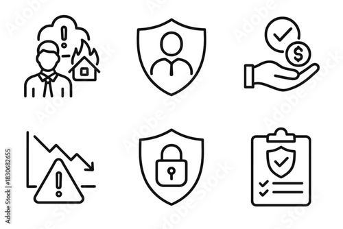 Financial crisis and security icons: risk, protection, and safeguards
