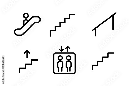 Stair, escalator, and elevator icon set for urban navigation and design