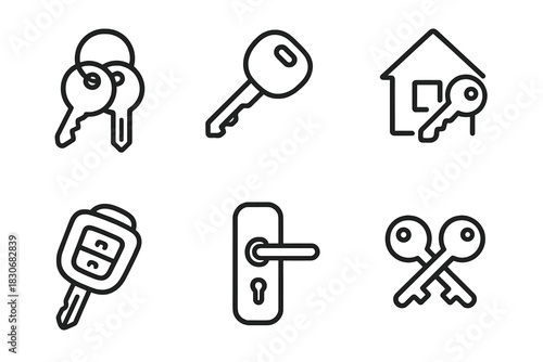 Outline icons of keys locks and house for security and home access
