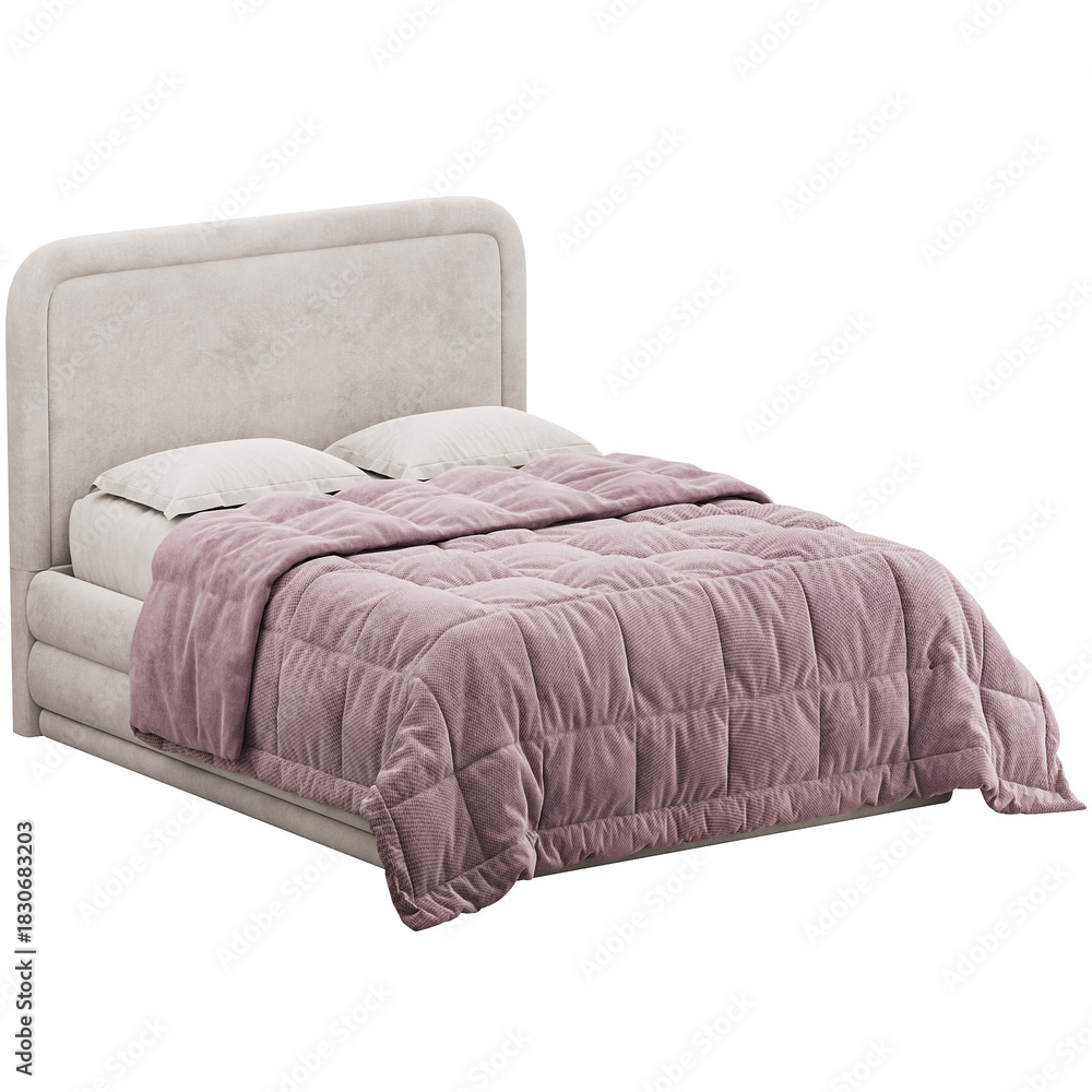 Obraz premium Bed with a pink comforter and white pillows