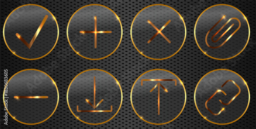 Basic Glass UI Icon Set in  Gold Gradient on Dark Background — Modern Premium Interface Elementsgold percent symbol, PNG format