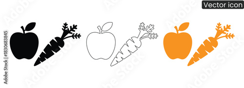 Vibrant apple and carrot icons emphasize healthy eating and wellness. Perfect for nutrition projects, promoting organic foods and balanced diets with a fresh, bold style.