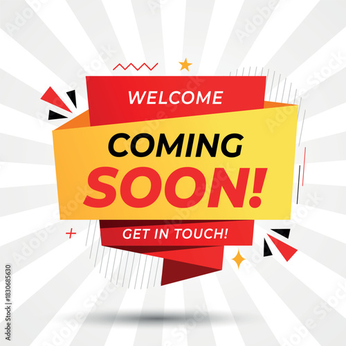 Vibrant Coming Soon Promotional Label with Call to Action