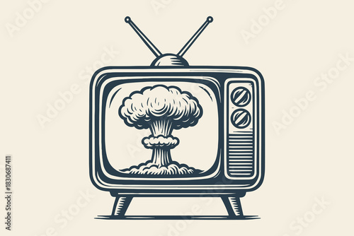 Vintage TV with explosion engraving style vector illustration