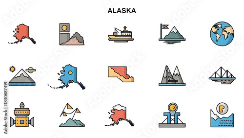 Discover Alaska A Collection of Iconic Outlines Representing The State's Rich Culture