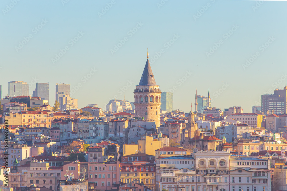 Fototapeta premium Galata Tower at sunrise. Magnificent cityscape of Istanbul in the morning.