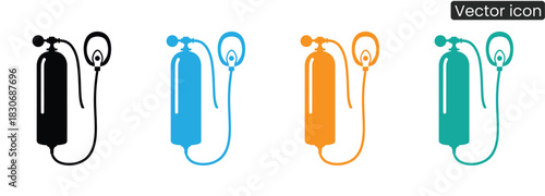 Medical oxygen equipment icons offer visual clarity for emergency protocols, healthcare guidelines, and safety manuals. Use for informative graphics, educational materials.