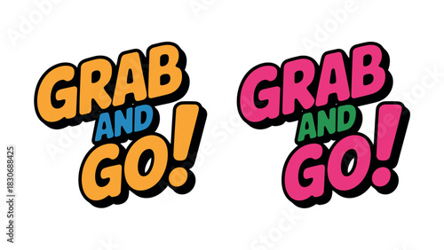 Two grab and go logos with different color schemes on white background