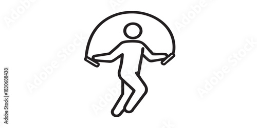 Human with jump rope thin line icon, body building concept. Vector graphics. Sportsman exercise and training sign on white background, style icon mobile or web design